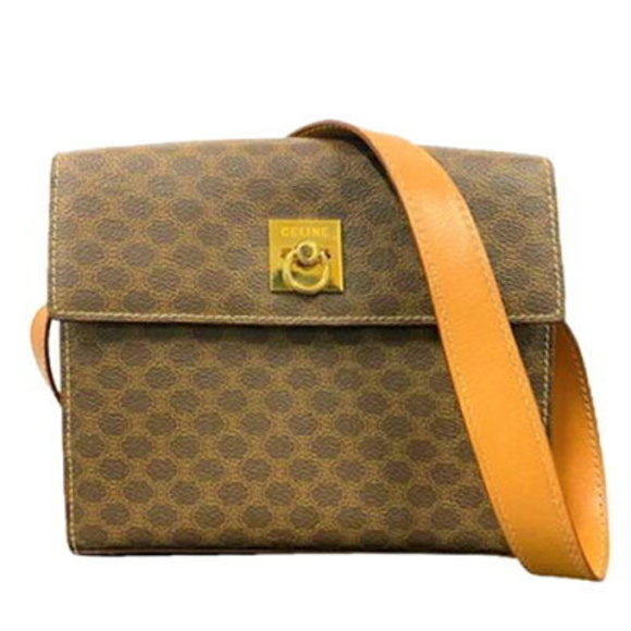 Celine Macadam Shoulder Bag Brown Leather B - Picture 1 of 1